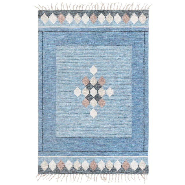 Scandinavian Mid-Century Ivory Flatweave Carpet By Ingegerd Silow For Sale