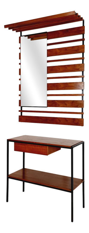 Mid-Century Modern German Wall Coat Rack with Mirror, 1960s
