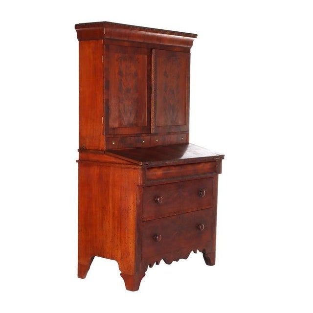 Antique Empire Classical Flame Mahogany Secretary Desk C1840 For Sale - Image 4 of 18