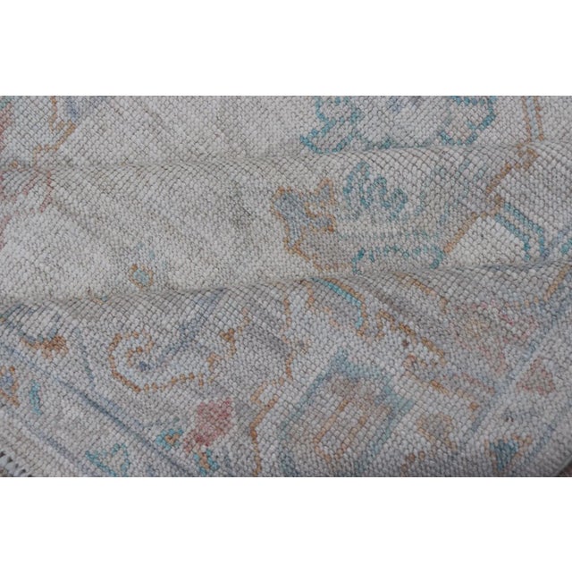 Modern Modern Afghan Oushak Rug in Muted Ivory, Light Blue, and Peach Accents 6'2 X11'9 For Sale - Image 3 of 10