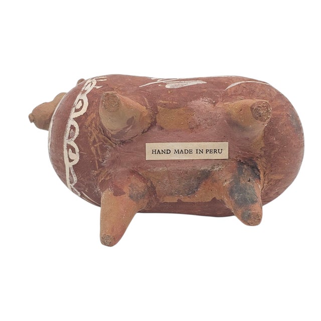 Peruvian Folk Art Llama Pottery Vessel Hand Painted Clay Sculpture 7.5" For Sale - Image 13 of 13