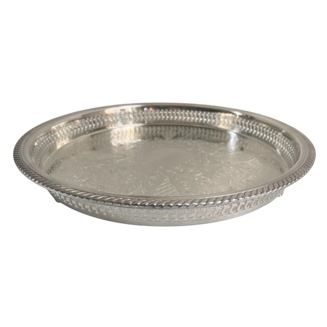 Mid 20th Century Large Vintage Rogers Etched Silver Plate Footed Pierced Gallery Serving Tray For Sale - Image 5 of 9