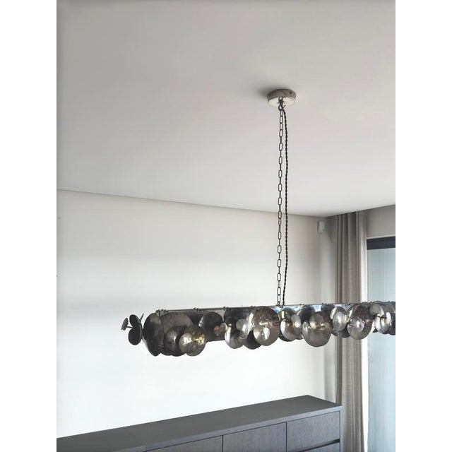 Brutalist Linear Chandelier in Pewter, England, 2011 For Sale - Image 3 of 10