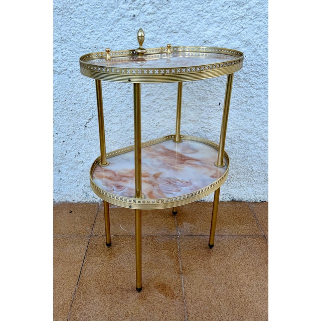 Gold Mid-Century Brass and Fiberglass Two Tier Side Table, 1960 For Sale - Image 8 of 11