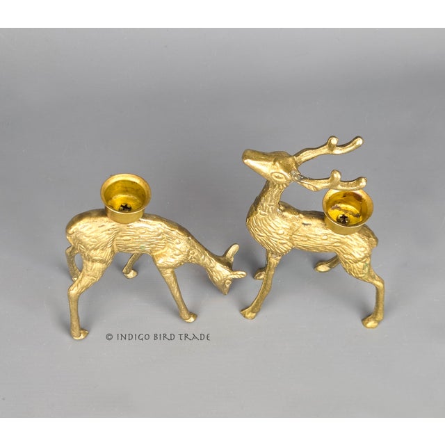 Pair of Vintage Solid Brass Deer Figurines Candlestick Holders For Sale In Greenville, SC - Image 6 of 6
