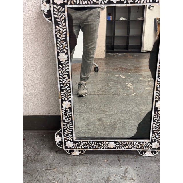 Moroccan Style Mother-of-Pearl Inlaid Floral Wall Mirror For Sale - Image 9 of 12