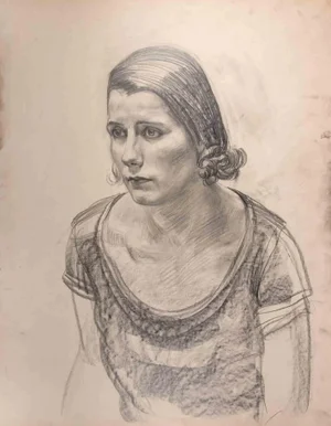Portrait of Woman, Original Drawing, Mid-20th-Century