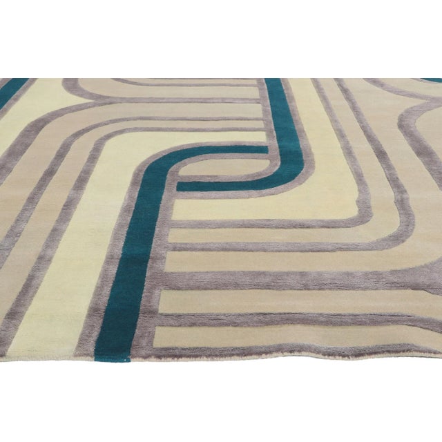 2010s Vintage Retro Modern High-Low Rug, 09'02 X 12'01 For Sale - Image 4 of 10