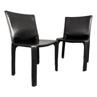 Cab 412 Chairs in Saddle Leather by Mario Bellini for Cassina, Italy, 1970s, Set of 2 For Sale