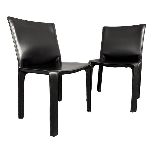 Cab 412 Chairs in Saddle Leather by Mario Bellini for Cassina, Italy, 1970s, Set of 2 For Sale