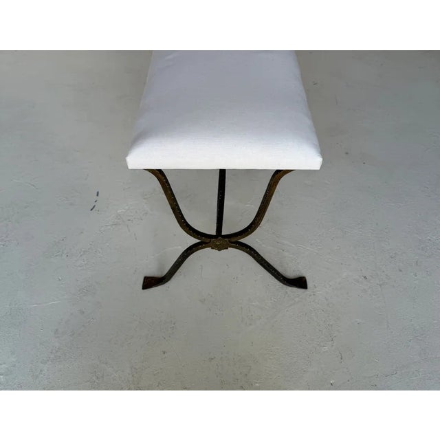 Metal Spanish Gilt Iron Bench With Hammered Frame For Sale - Image 7 of 12