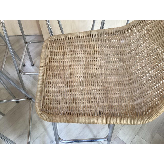 Wood Rattan Bar Stools in the style of Perriand, 1970s, Set of 5 For Sale - Image 7 of 10