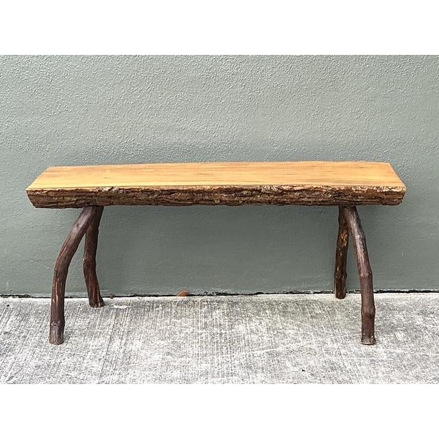 Wood Vintage Split Log Bench For Sale - Image 7 of 12