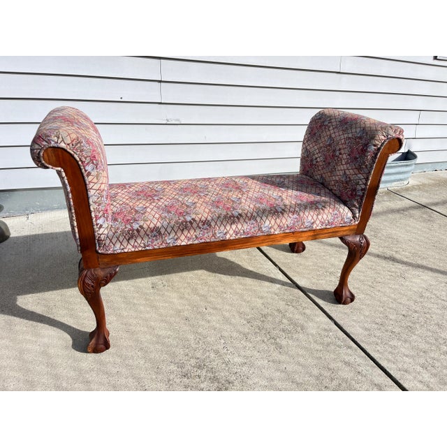 Antique Ball and Claw Bench W/ Scroll Arms For Sale - Image 9 of 12