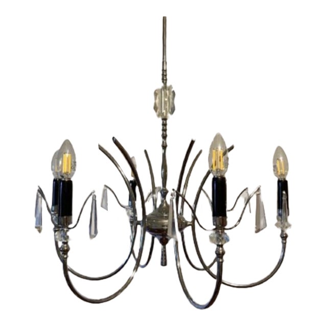 Mid-Century Modern Chrome and Crystal Chandelier in the Style of Gaetano Sciolari, 1970s For Sale