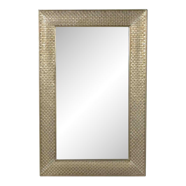 Vintage French Mirror in Champagne With Textured Metal Frame For Sale