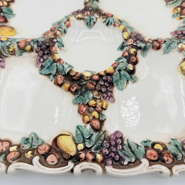 Hollywood Regency Vintage Della Robbia Style Five-Part Fruit Serving Platter, Circa 1950s–60s For Sale - Image 3 of 8