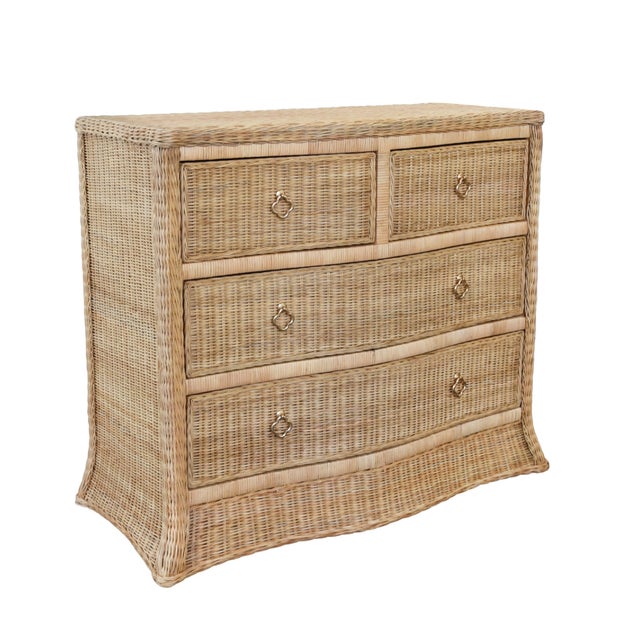 Traditional Matthew Izzo Home Celine Four Drawer Rattan Chest With Satin Brass Pulls and Soft Close Glides For Sale - Image 3 of 9
