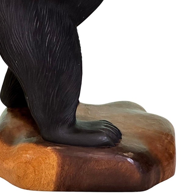 Late 20th Century Late 20th Century Rare Rustic Carved Wooden Standing Bear Lamp With Intricate Details For Sale - Image 5 of 15
