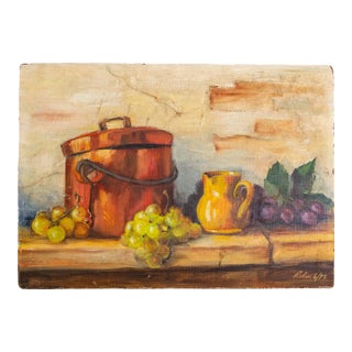 Still Life Painting on Masonite of Mediterranean Grapes | Signed and Dated For Sale