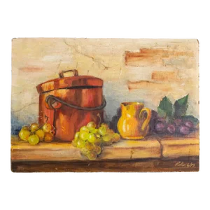 Still Life Painting on Masonite of Mediterranean Grapes | Signed and Dated