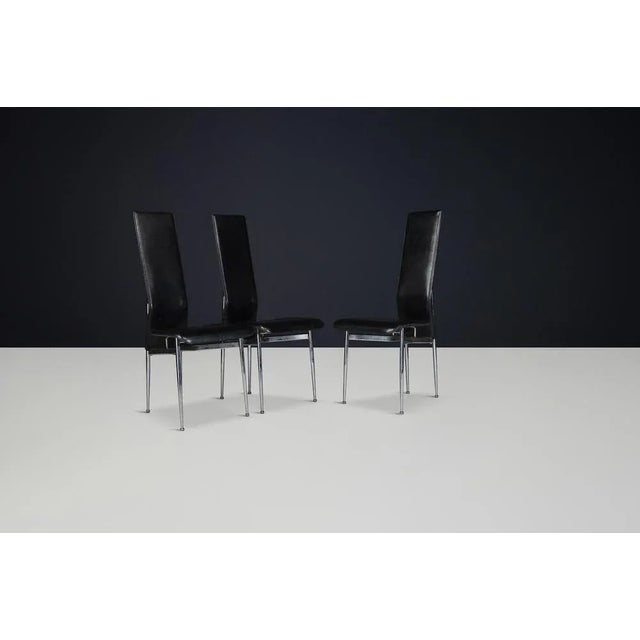 Mid-Century Modern Leather Dining Chairs attributed to Giancarlo Vegni for Fasem, 1990s, Set of 4 For Sale - Image 3 of 9