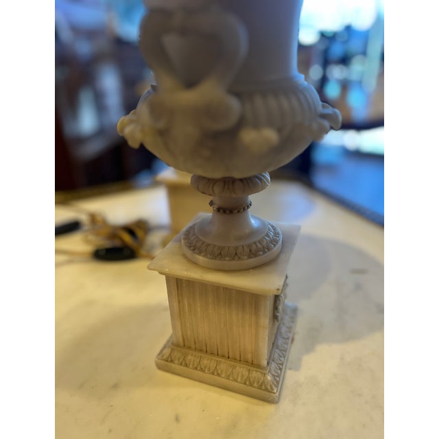 19th Century Pair French Carved Alabaster Lighted Urn Torchieres For Sale - Image 4 of 6