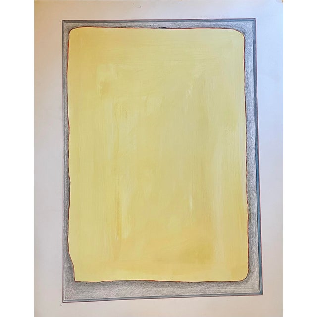 Original abstract minimal oil painting on artist’s paper with a central pale yellow field and graphite pencil surrounding...