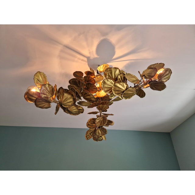 Large Brutalist Brass Chandelier with Floral Decoration, 1970s For Sale - Image 13 of 18