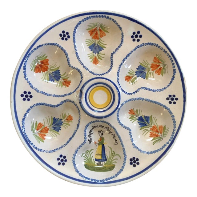Quimper Brittany Faience Majolica French Oyster Plate For Sale