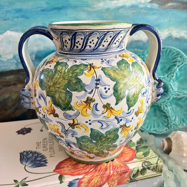 Blue Italian Hand Painted Ceramic Amphora Jug With Spout For Sale - Image 8 of 12