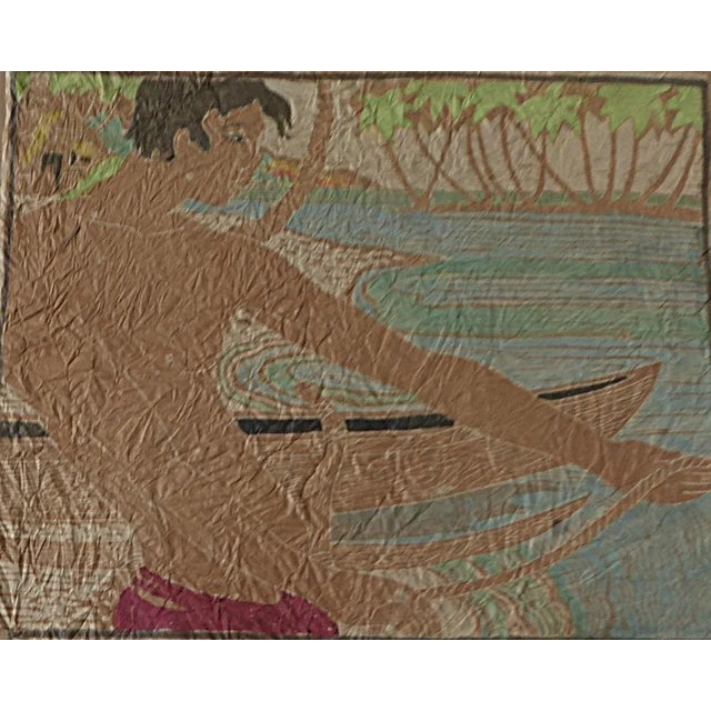 Contemporary Tropical Modern Watercolor/ Handmade Paper "Hauling in the Net" Tahiti 1950s For Sale - Image 3 of 12