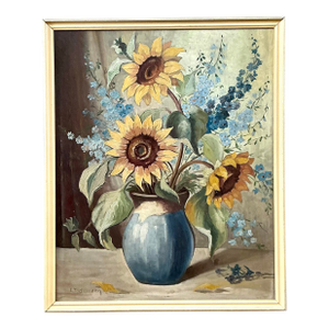 Vintage Boho Original Still Life Oil on Board