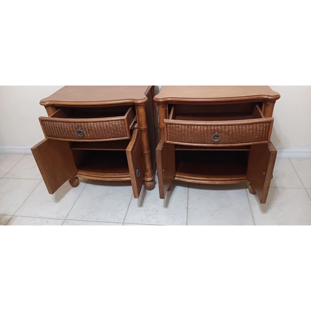 Coastal 1980s Nightstand Pelican Ridge Style One Drawer and 2 Doors Set of 2 For Sale - Image 3 of 7