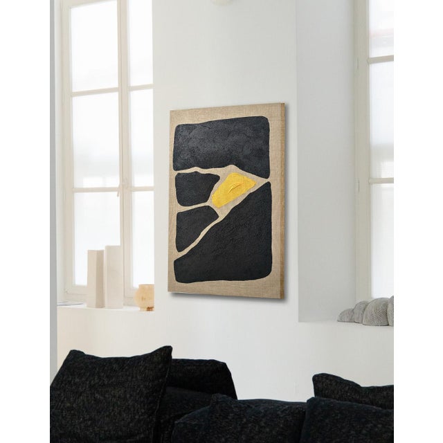 Description Vintage Gold and Black Gravel Textural Masterpiece Painting "Piled Up" Larger Size 24w x 36h x 3deep, Imported...