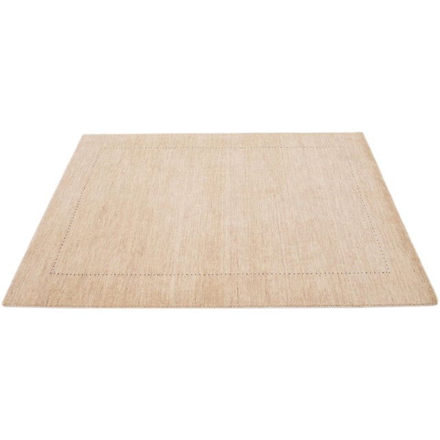 Modern Gabbeh Style Handmade Beige Solid Wool Rug For Sale - Image 4 of 7