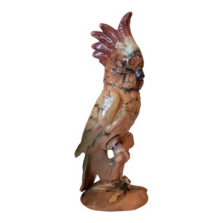 French Majolica Cockatoo Parrot Bird Sculpture Figurine For Sale