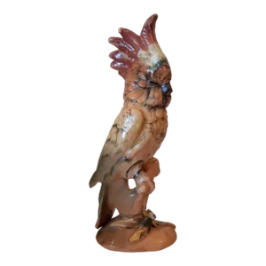 French Majolica Cockatoo Parrot Bird Sculpture Figurine