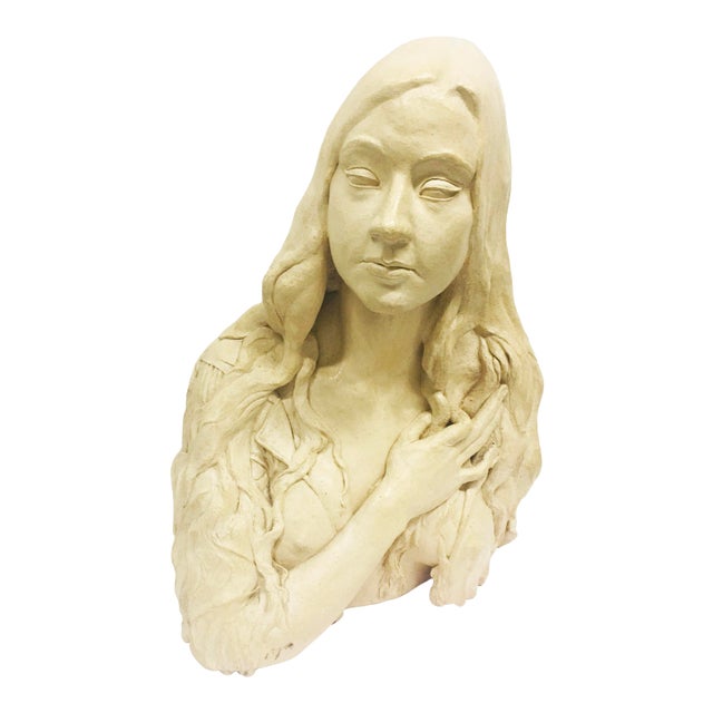 Vintage 1970s Plaster Bust of Woman Artist Signed and Dated For Sale