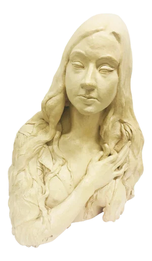 Vintage 1970s Plaster Bust of Woman Artist Signed and Dated