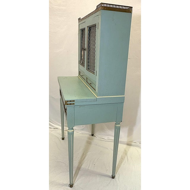 Blue 1950's French 'Cassard Et Cie' Art Deco Secretary Desk With Lock and Key For Sale - Image 8 of 18