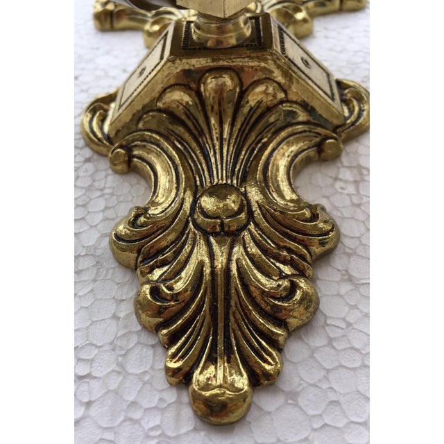 20th Century Two Lights Baroque Bronze Sconces With Bronze Lampshades - a Pair For Sale - Image 9 of 10