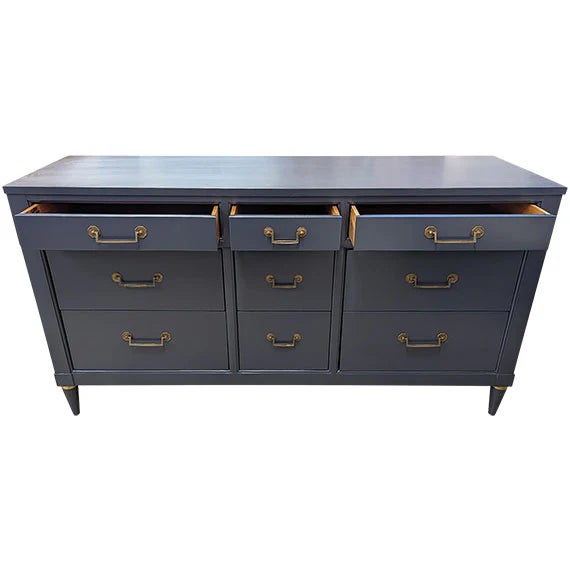 Transitional 62" Finished 9 Drawer Century Vintage Dresser For Sale - Image 3 of 4