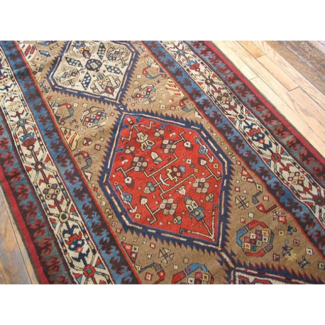 1930s Tan Camel Medallion Antique Persian Serab Rug 3'5" X 13'10" Knotted Pile Wool Carpet For Sale In New York - Image 6 of 6