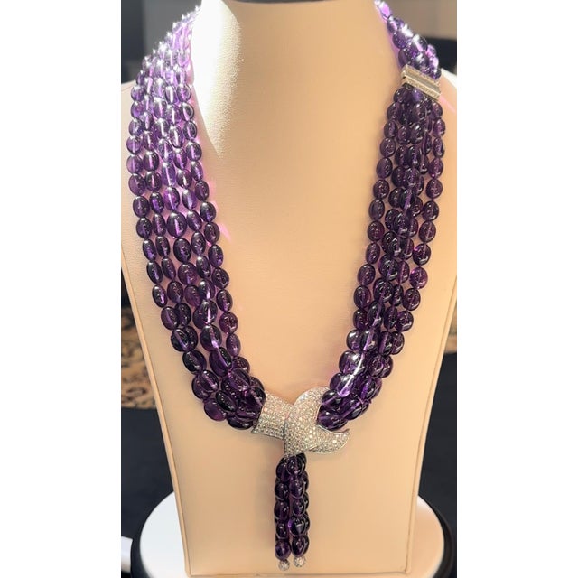 700 Ct Natural Amethyst Multi Layer Bead Necklace in Platinum with 9 Ct Diamonds For Sale - Image 12 of 18