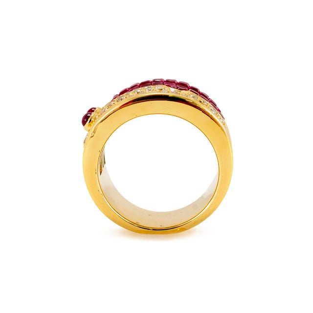 Metal Vintage 18k Yellow Gold 4.16ctw Invisible Set Ruby Diamond Mystery Band Ring, Size 7.75 For Sale - Image 7 of 8