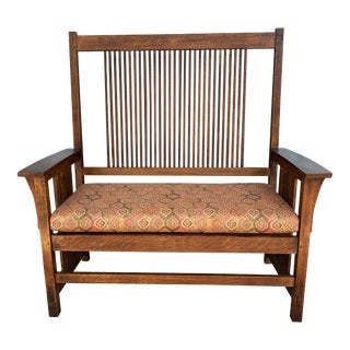 1990s Stickley Mission Collection Oak Spindle Settee For Sale
