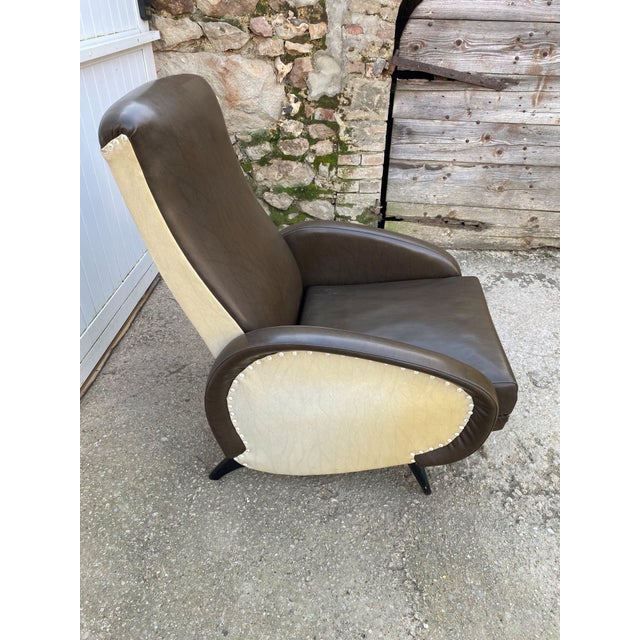 Beige Set of Reclining Lounge Chair with Ottoman in Faux Leather, 1950s For Sale - Image 8 of 16