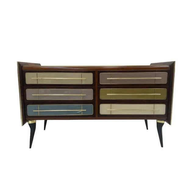 Italian Sideboard in Wood and Colored Glass,1950s For Sale - Image 4 of 4