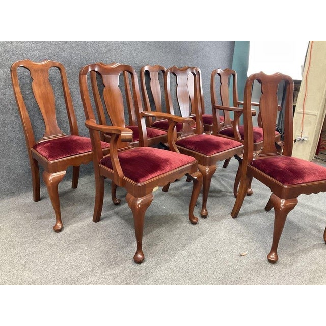 Brown 1970s Henkel Harris Solid Wild Black Cherry Queen Anne Dining Chairs - Rare Set of 8 For Sale - Image 8 of 13